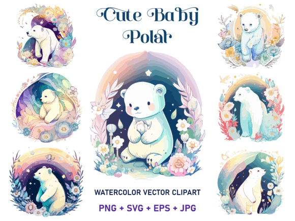 Download Cute Polar Bear Floral Watercolor Svg - Svg Collection