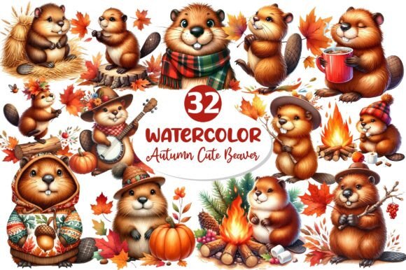 Download Autumn Cute Beaver Clipart - Autumn Collection