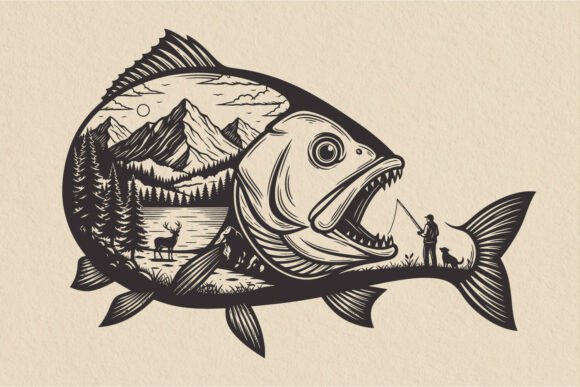 Download Fishing Fish Landscape Mountain SVG, - Svg Collection