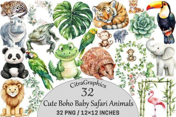 Download Watercolor Cute Boho Baby Safari Animals - Safari animals Collection