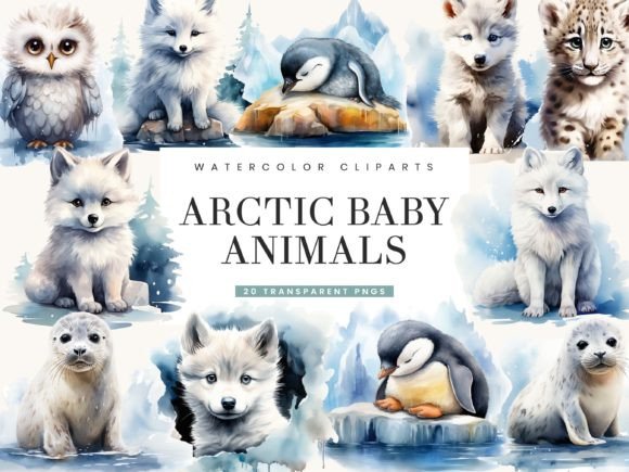 Download Watercolor Arctic Baby Animal Clipart - Watercolor arctic Collection