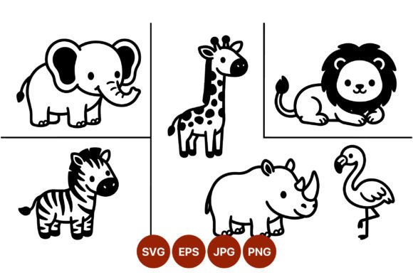 Download Cute Safari Animals Vector Line Art - Safari animals Collection