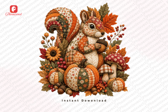 Download Patchwork Patch Autumn Fall Squirrel PNG - Autumn Collection