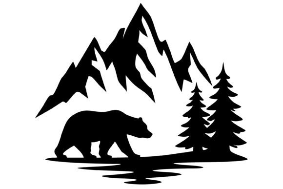 Download Bear, Pine Trees, and Mountain SVG - Svg Collection