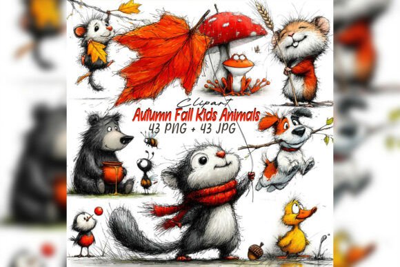 Download Whimsical Autumn Kids Animal Clipart Set - Autumn Collection