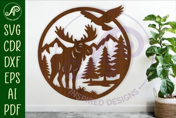 Download Moose Mountain Scene Wall Sign Svg Laser - Svg Collection