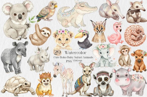 Download Watercolor Cute Boho Baby Safari Animals - Safari animals Collection