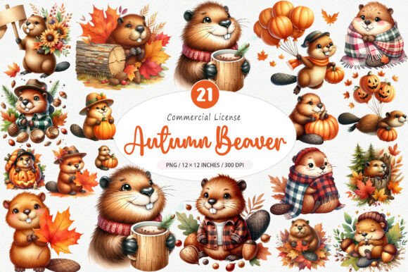 Download Watercolor Autumn Cute Beaver Clipart - Autumn Collection