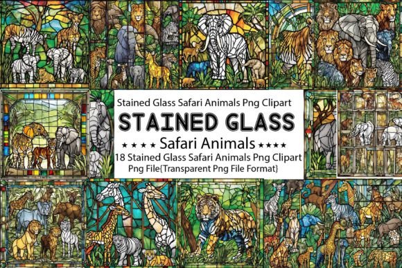 Download Stained Glass Safari Animals PNG Bundle - Safari animals Collection