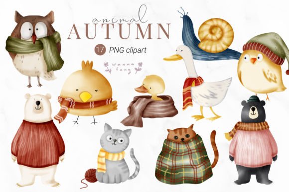 Download Watercolor Autumn Animal Cartoon Clipart - Autumn Collection