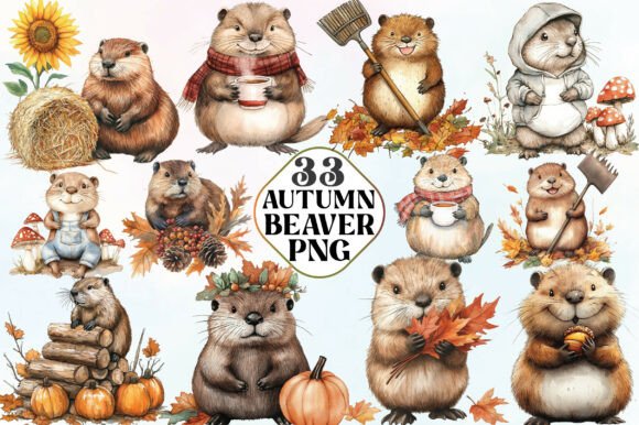 Download Watercolor Autumn Cute Beaver Clipart - Autumn Collection