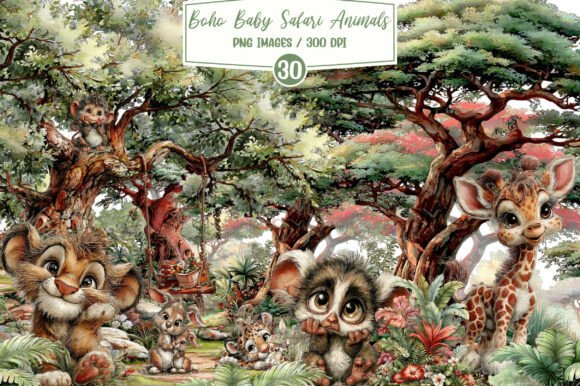 Download Watercolor Cute Boho Baby Safari Animals - Safari animals Collection