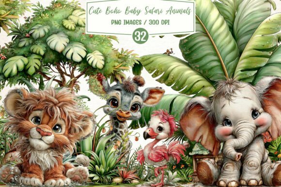 Download Watercolor Cute Boho Baby Safari Animals - Safari animals Collection