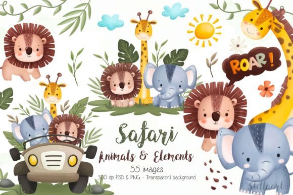 Download Watercolor Safari Animals and Elements - Safari animals Collection