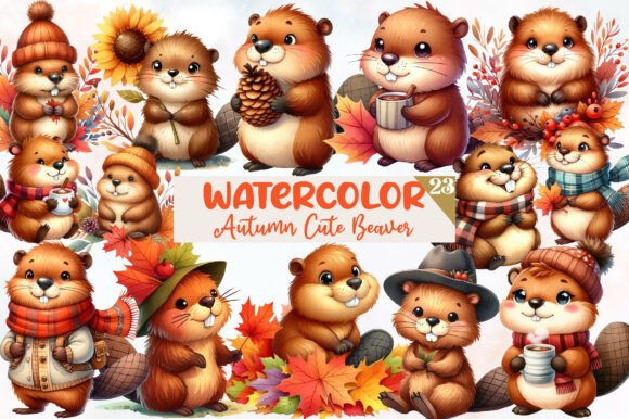 Download Autumn Cute Beaver Clipart - Autumn Collection