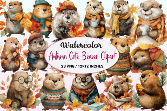 Download Watercolor Autumn Cute Beaver Clipart. - Autumn Collection