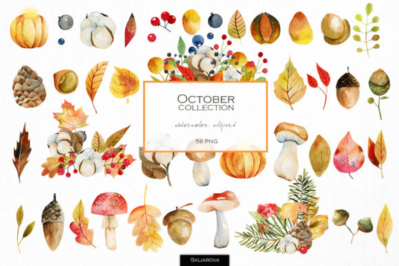 Download October. Watercolor Autumn Clipart. - Autumn Collection
