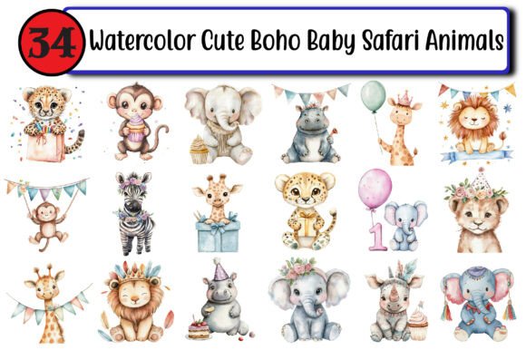 Download Watercolor Cute Boho Baby Safari Animals - Safari animals Collection