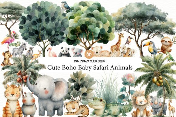 Download Watercolor Cute Boho Baby Safari Animals - Safari animals Collection