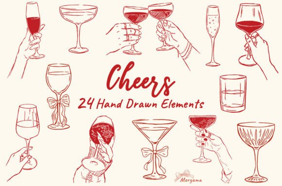 Download Cheers Cocktails Hand Drawn Elements SVG - Svg Collection